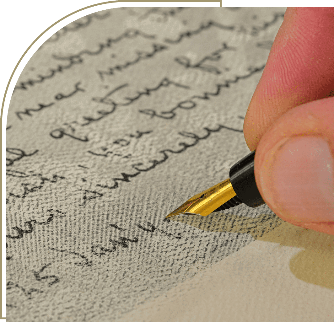 Handwriting with a fountain pen on paper template close up