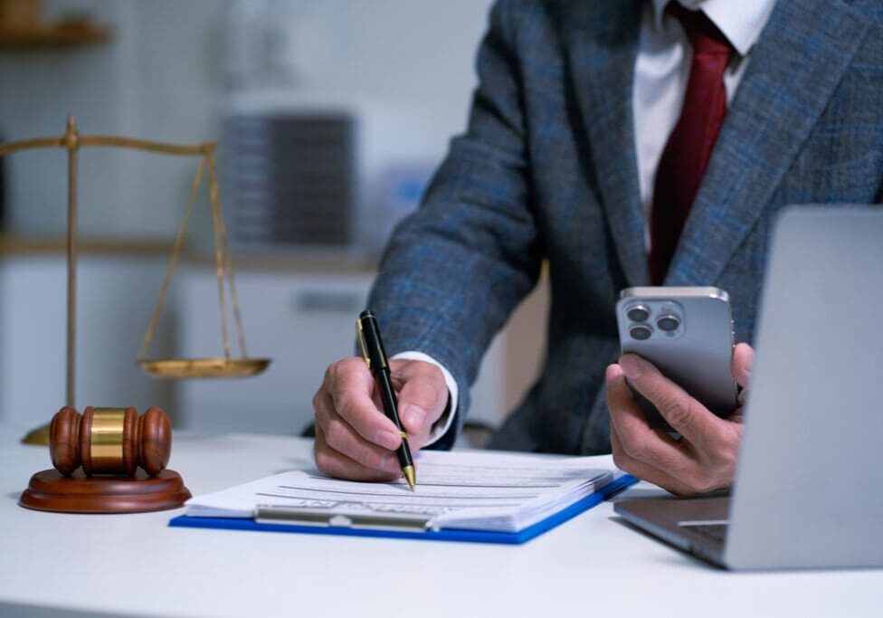 Lawyer singing in documents, filling court records, job responsibilities in office.
